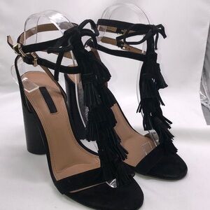 Topshop Fringed Tassels Run Down Vamp of Shoe with Wraparound Straps Round Heel